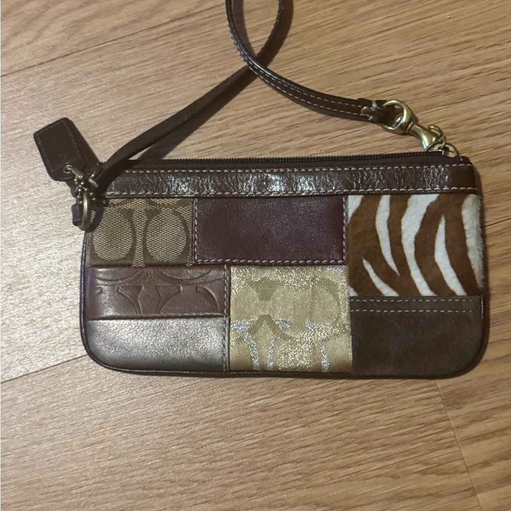 Coach Brown Patchwork Clutch Wristlet